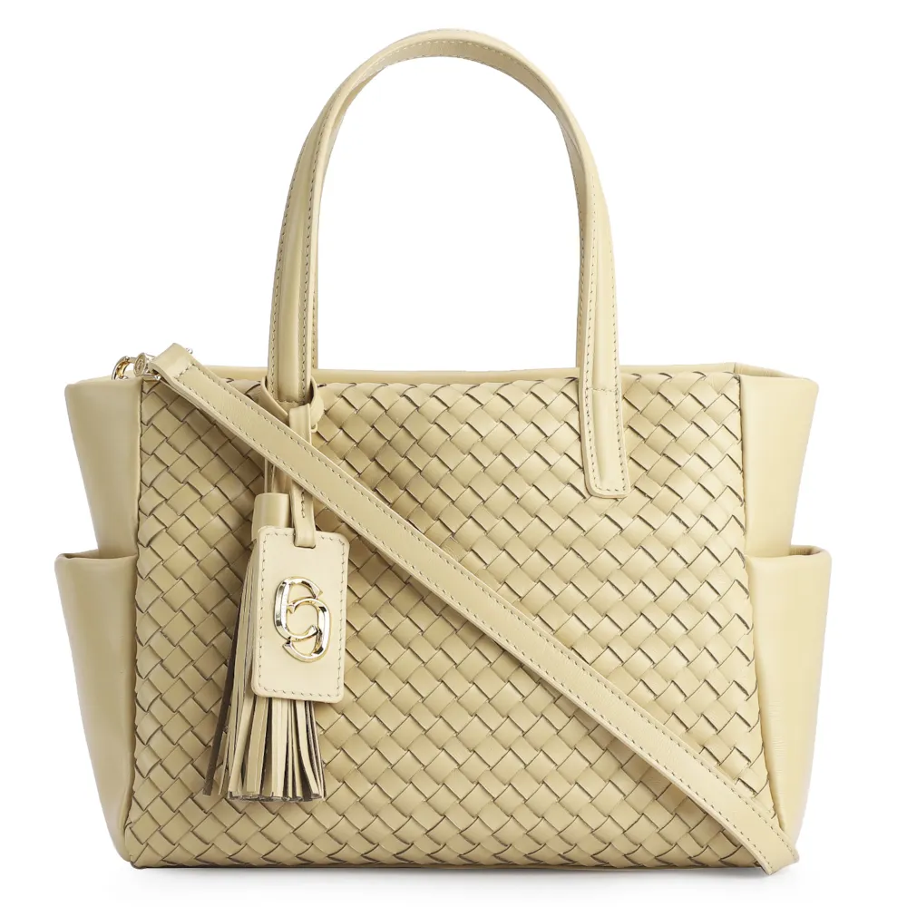 Bolsa Tote Tressê Couro Amarelo