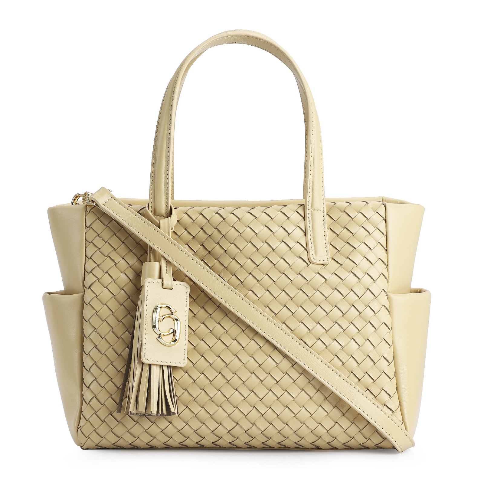 Bolsa Tote Tressê Couro Amarelo