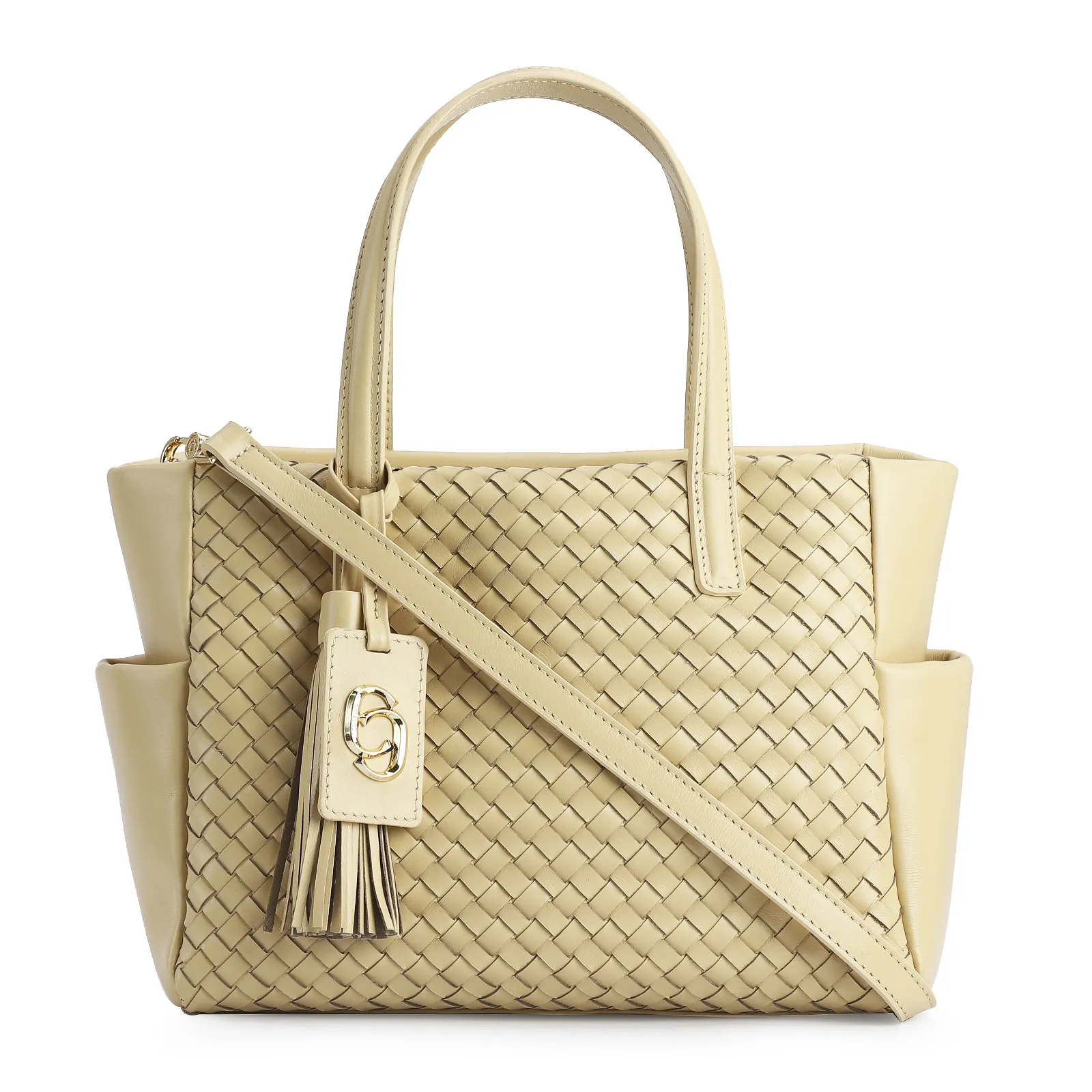 Bolsa Tote Tressê Couro Amarelo