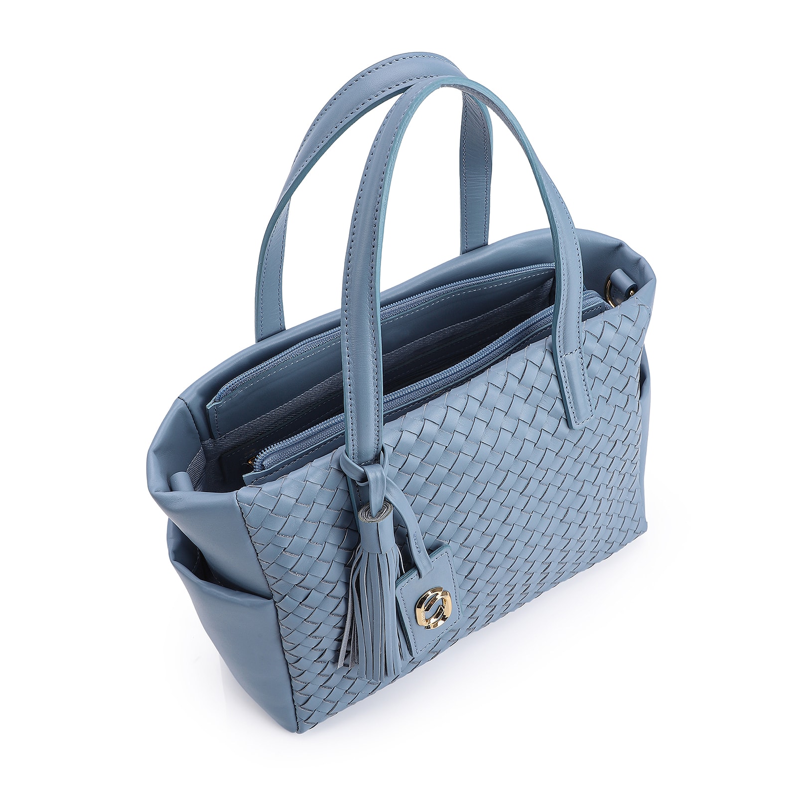 Bolsa Tote Tressê Couro Azul