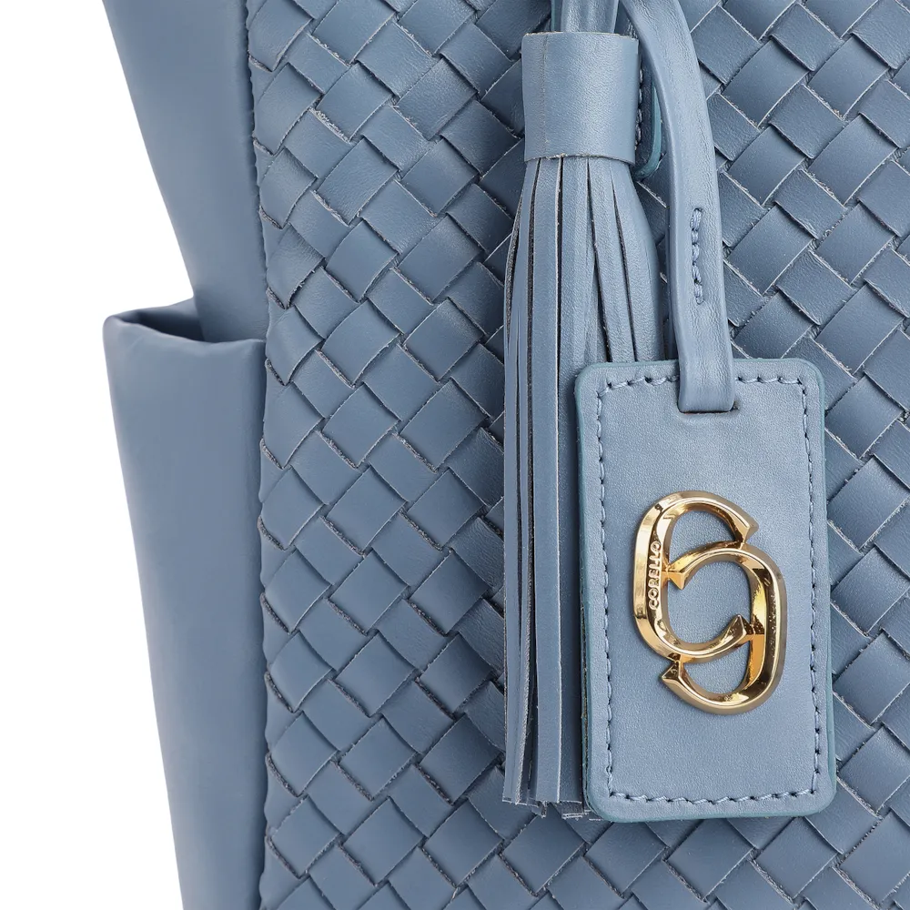 Bolsa Tote Tressê Couro Azul - imagem 6