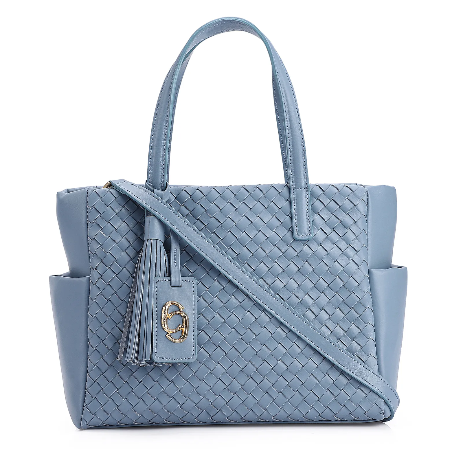 Bolsa Tote Tressê Couro Azul