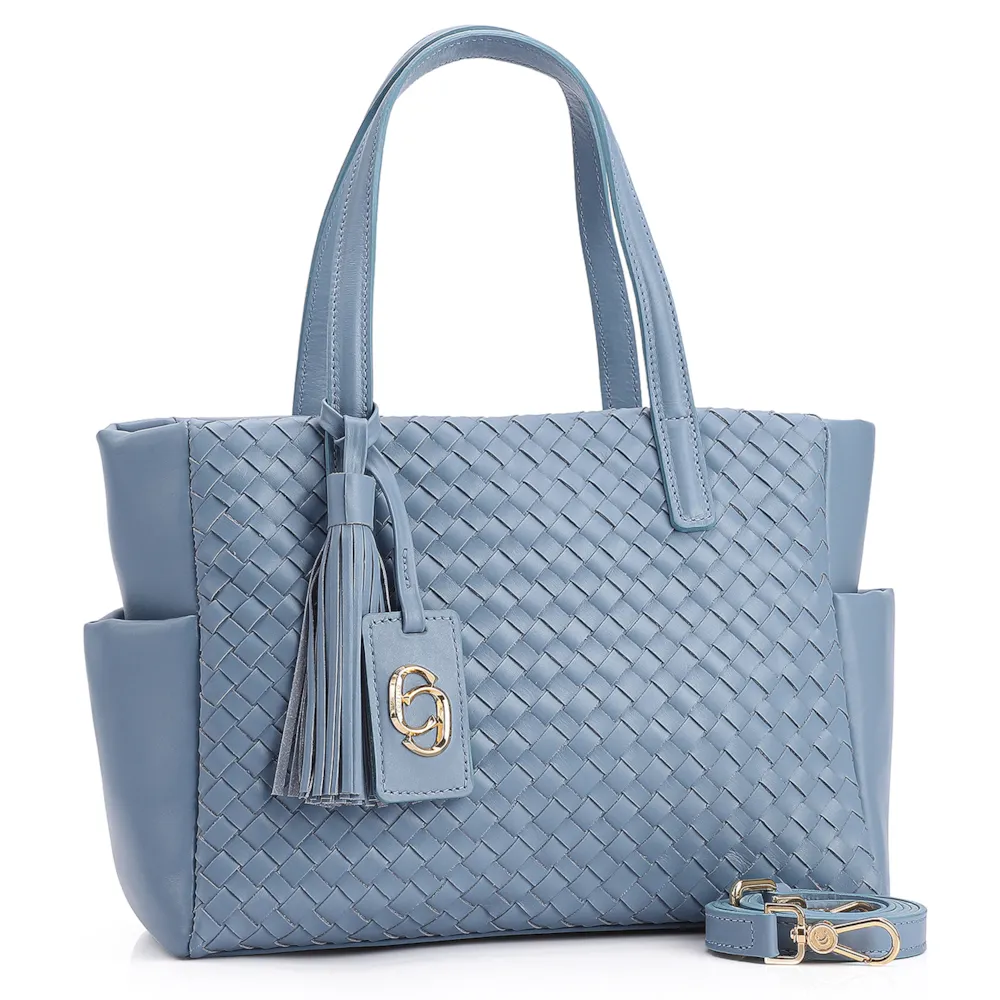 Bolsa Tote Tressê Couro Azul - imagem 2