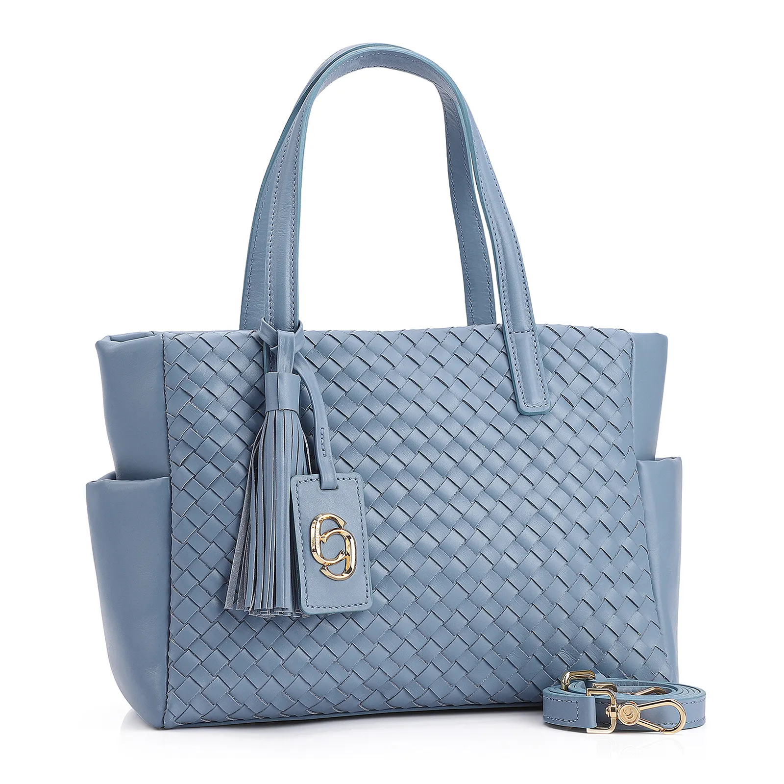 Bolsa Tote Tressê Couro Azul