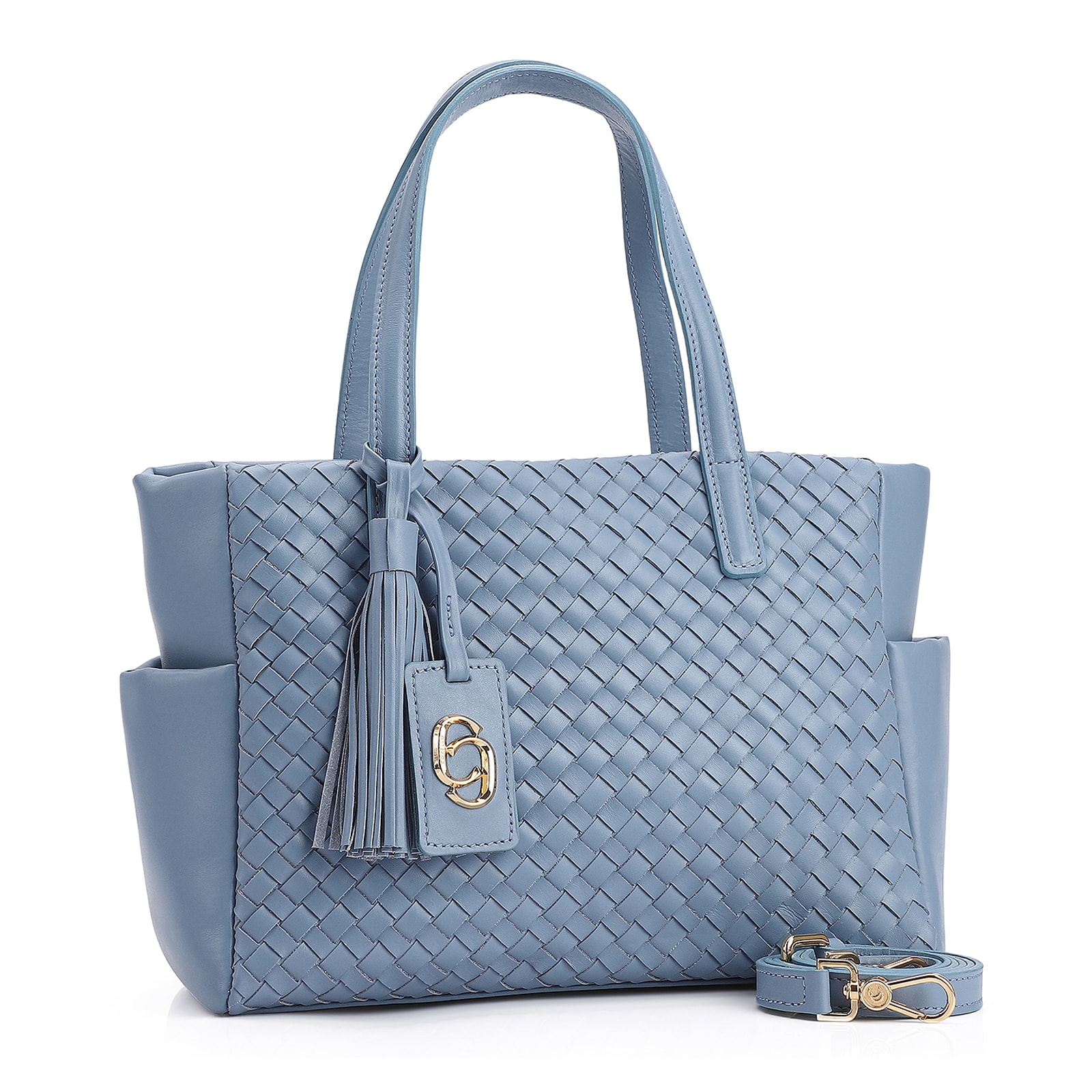 Bolsa Tote Tressê Couro Azul