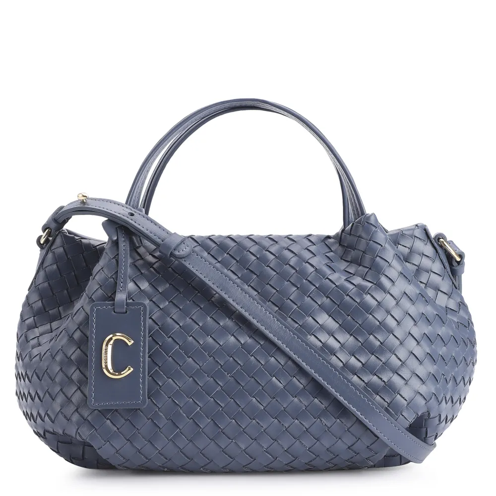 Bolsa Tote Tressê Couro Azul