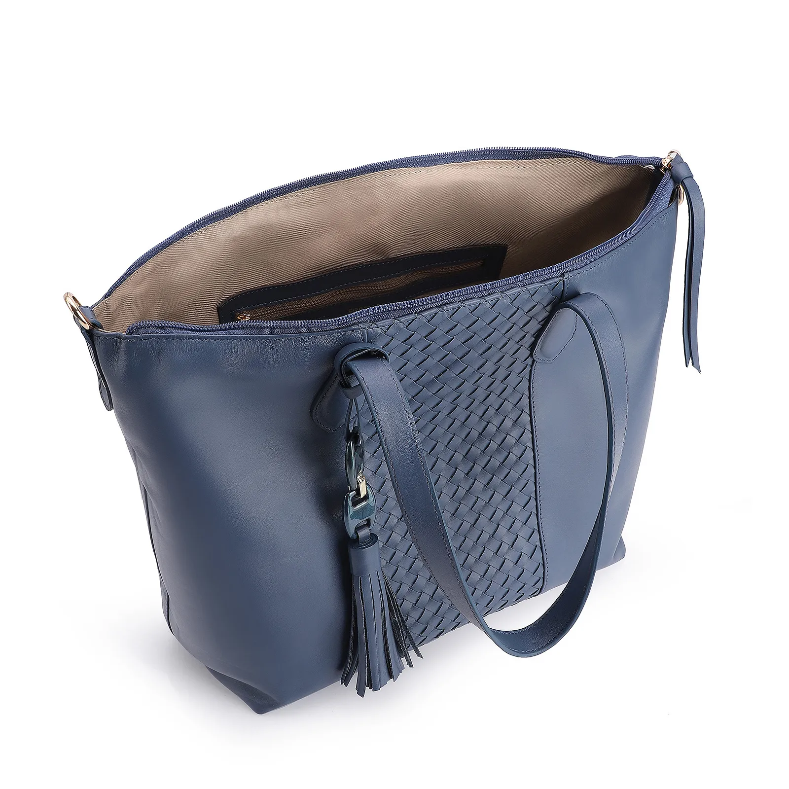 Bolsa Tote Tressê Couro Azul