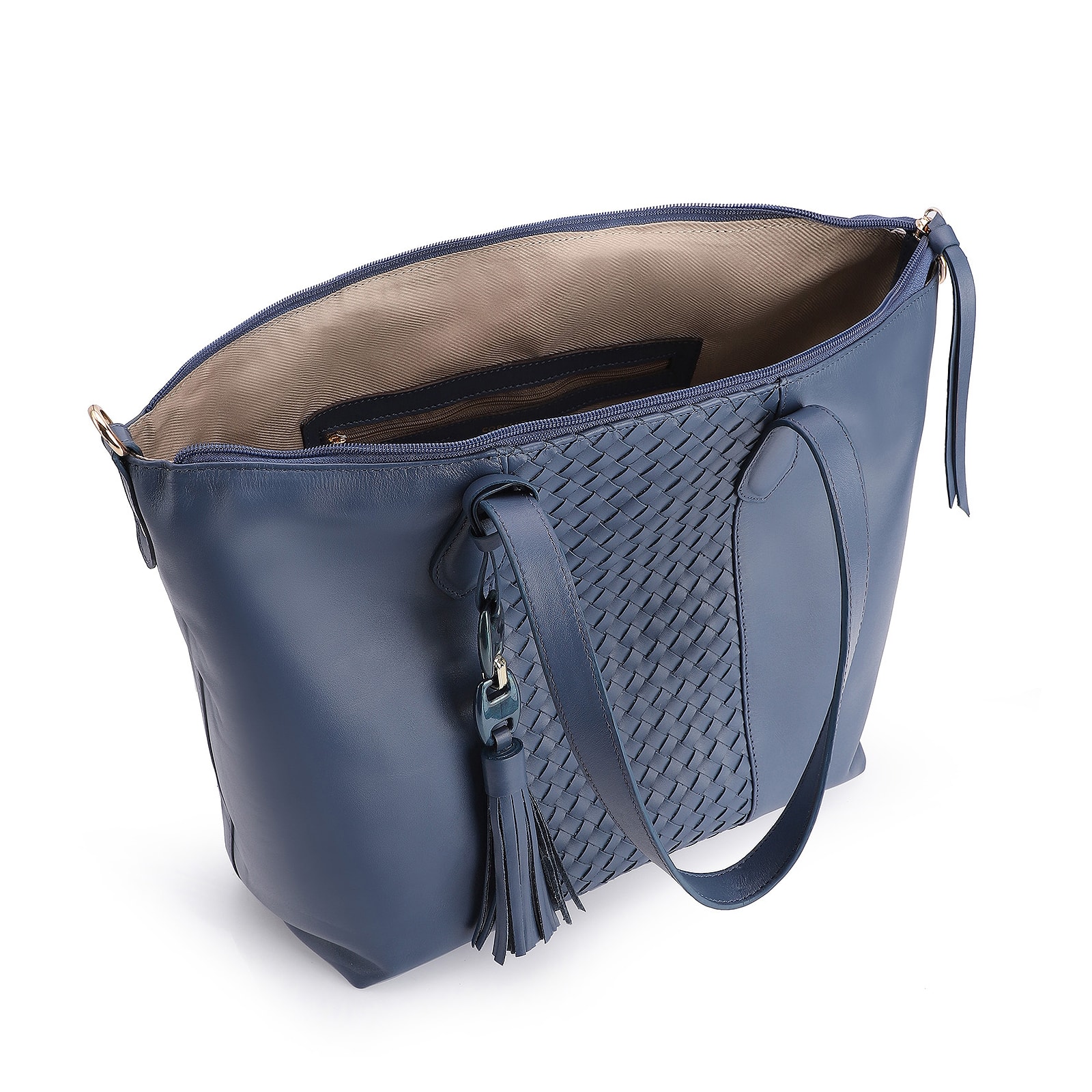 Bolsa Tote Tressê Couro Azul