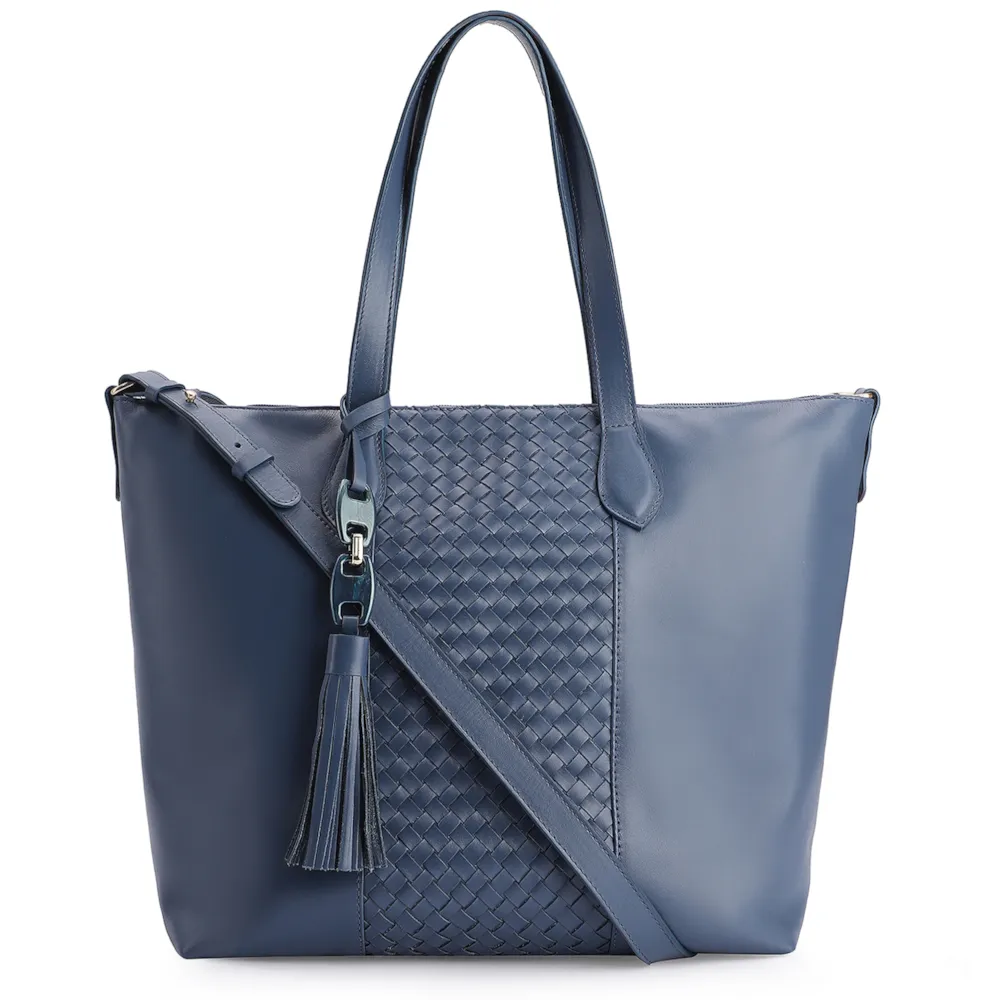 Bolsa Tote Tressê Couro Azul
