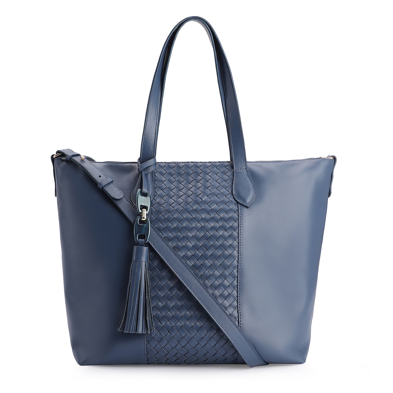 Bolsa Tote Tressê Couro Azul