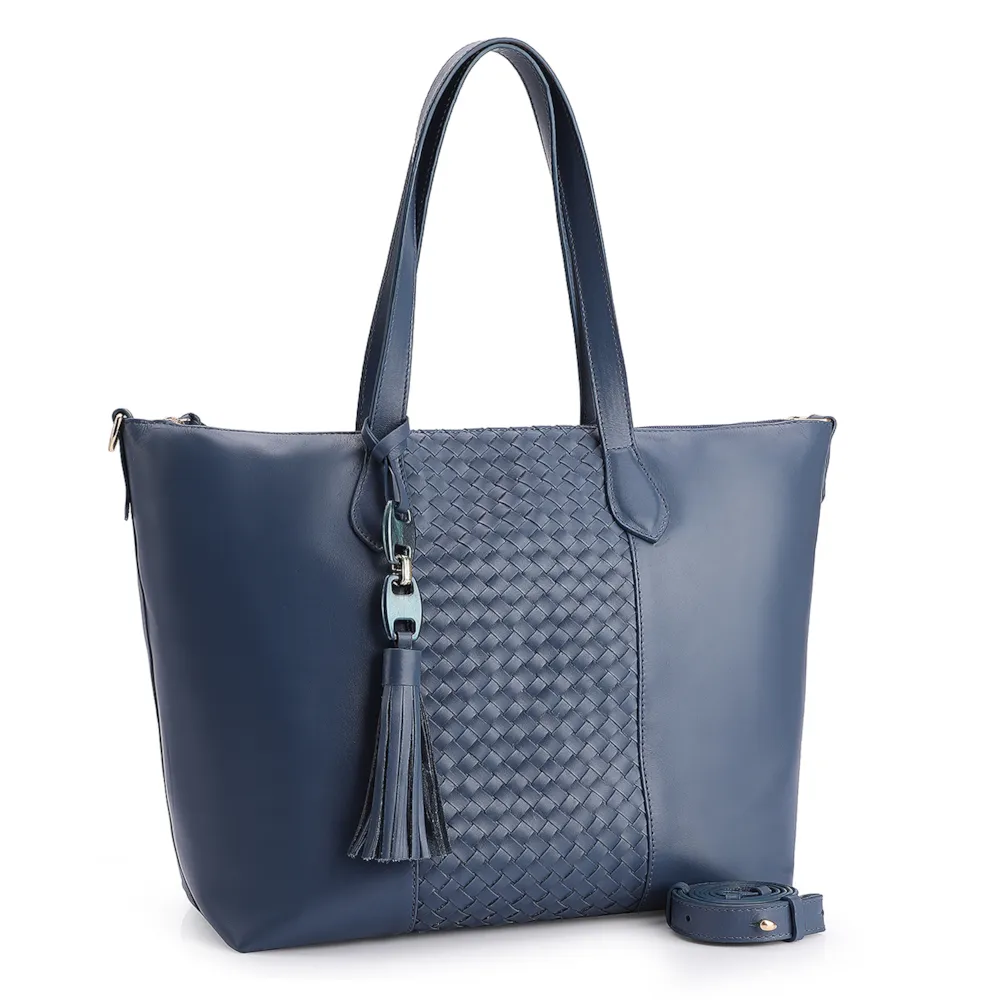 Bolsa Tote Tressê Couro Azul - imagem 2