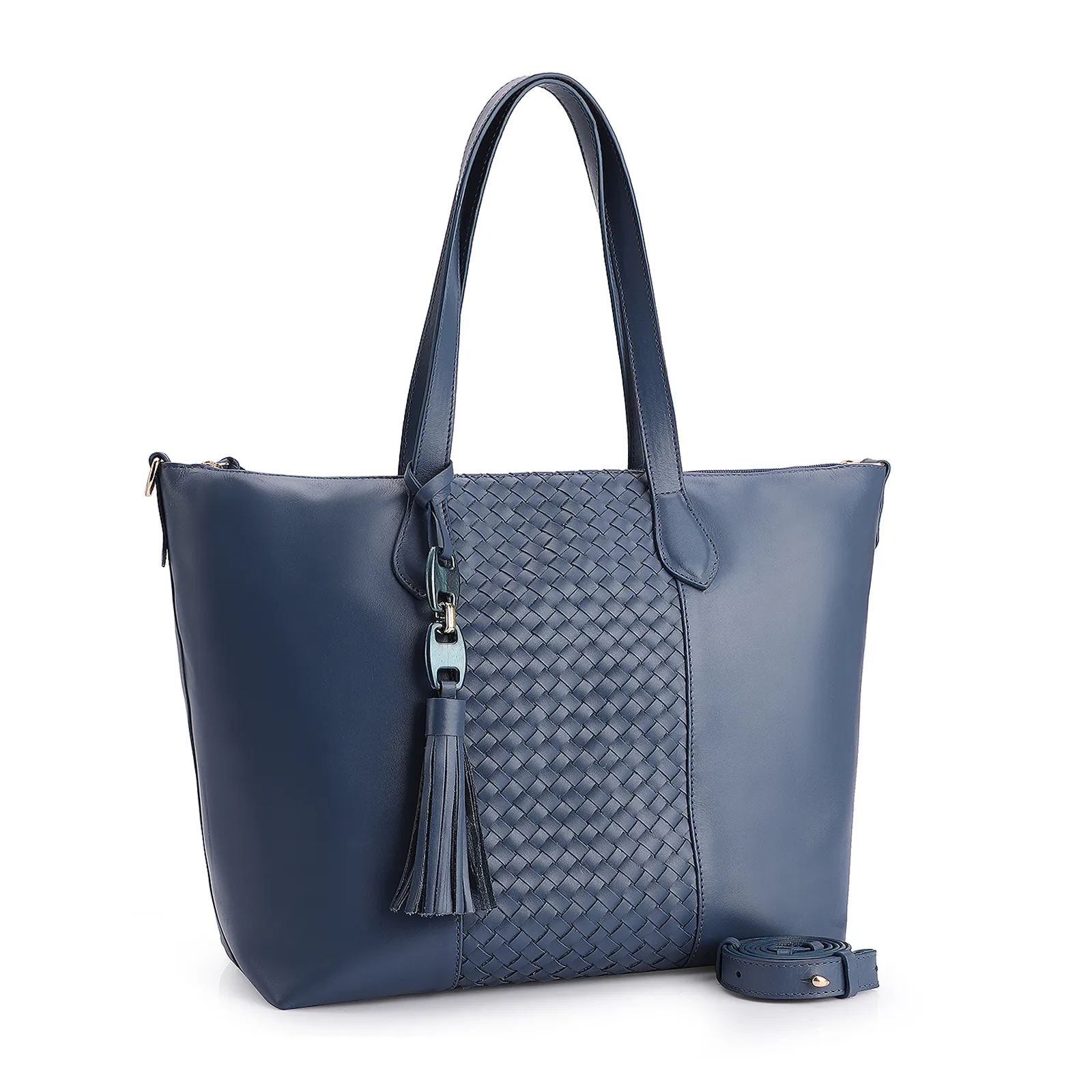 Bolsa Tote Tressê Couro Azul