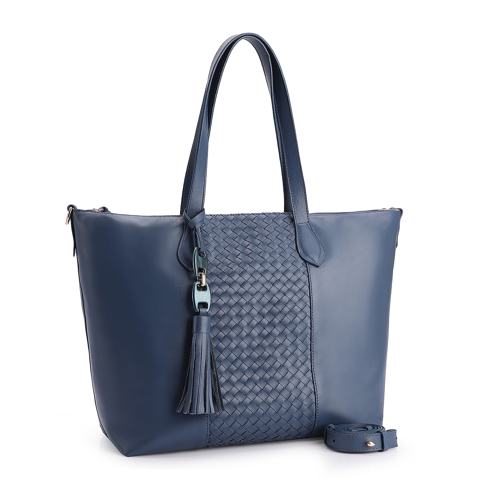 Bolsa Tote Tressê Couro Azul
