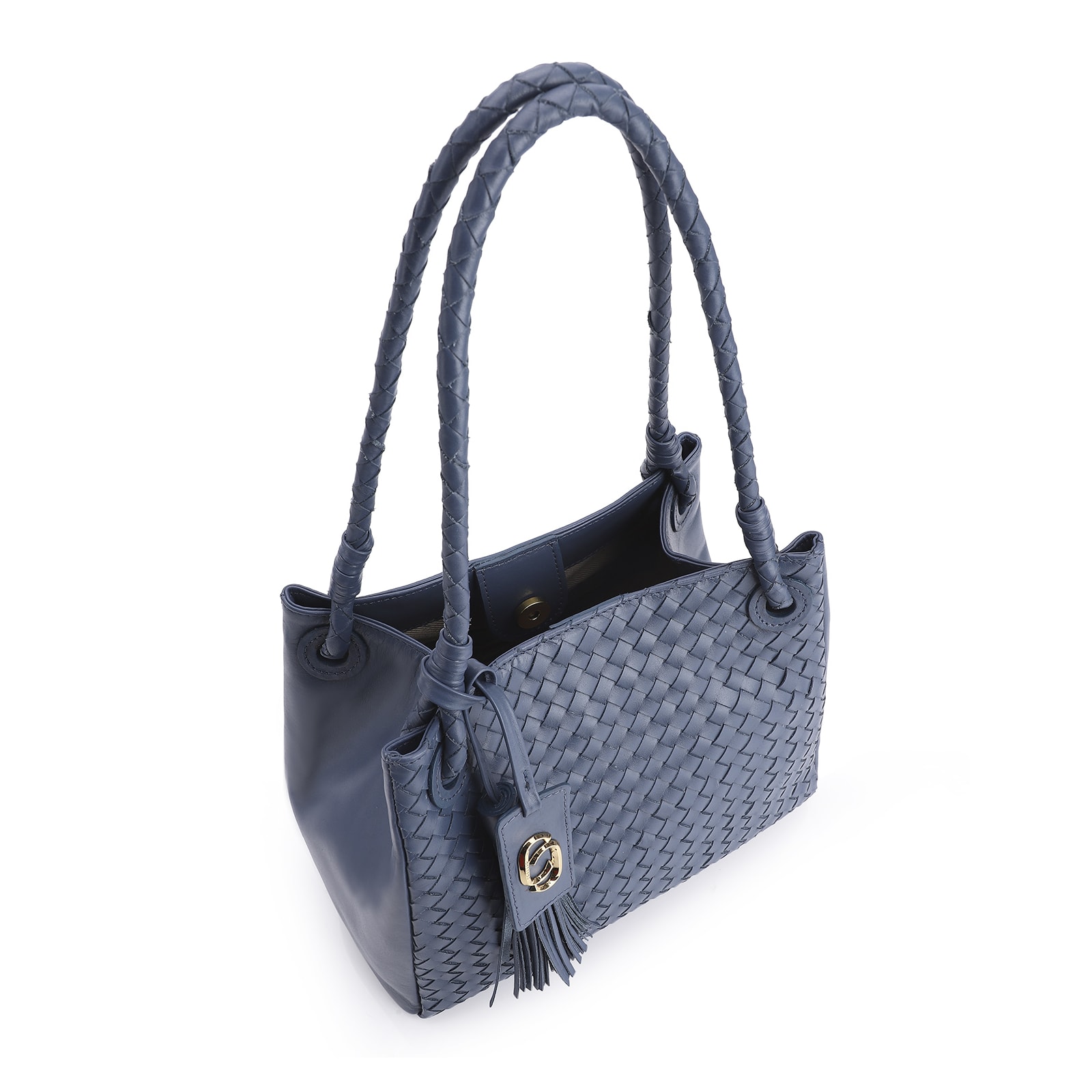 Bolsa Tote Tressê Couro Azul