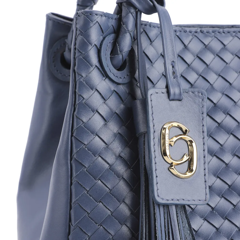 Bolsa Tote Tressê Couro Azul - imagem 5