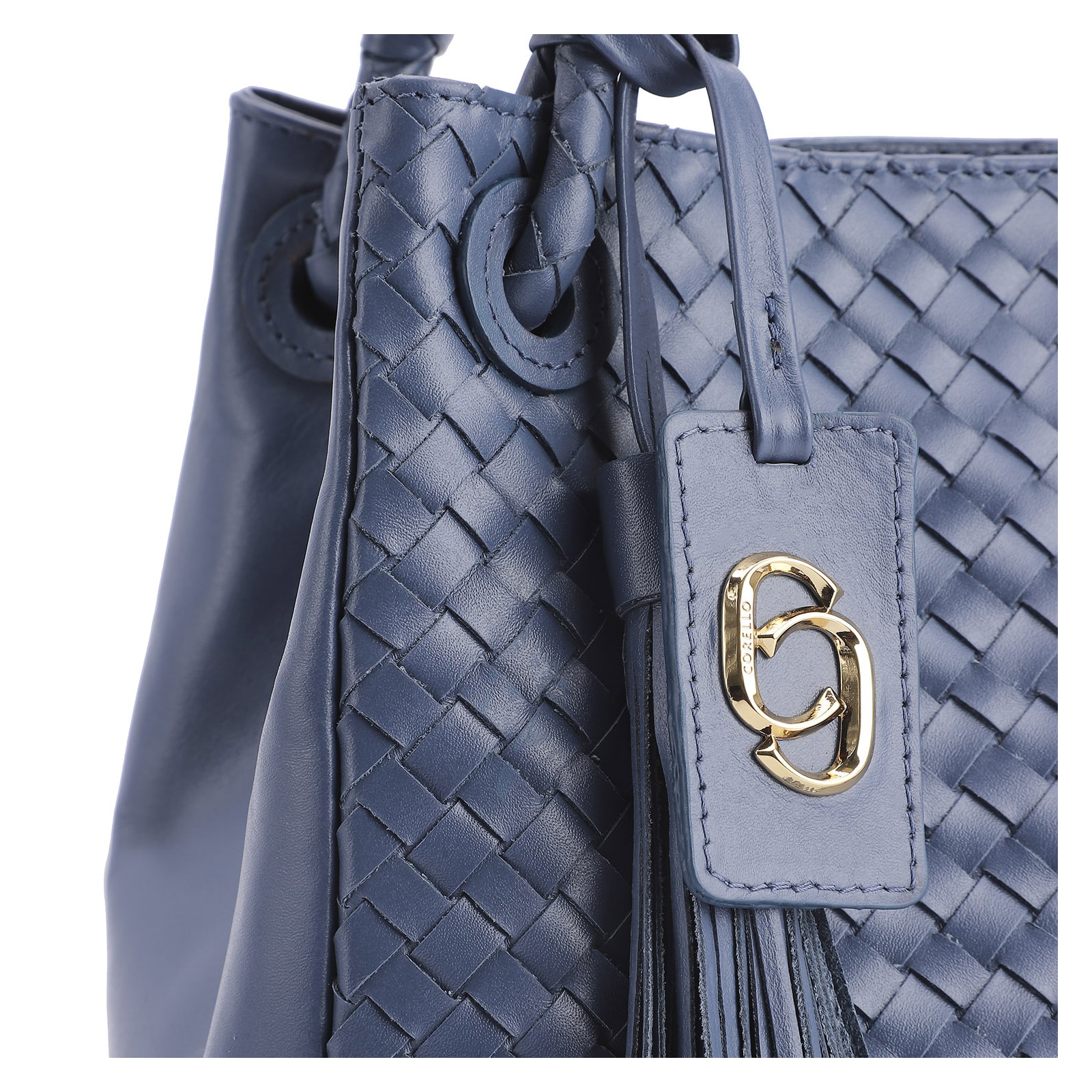 Bolsa Tote Tressê Couro Azul