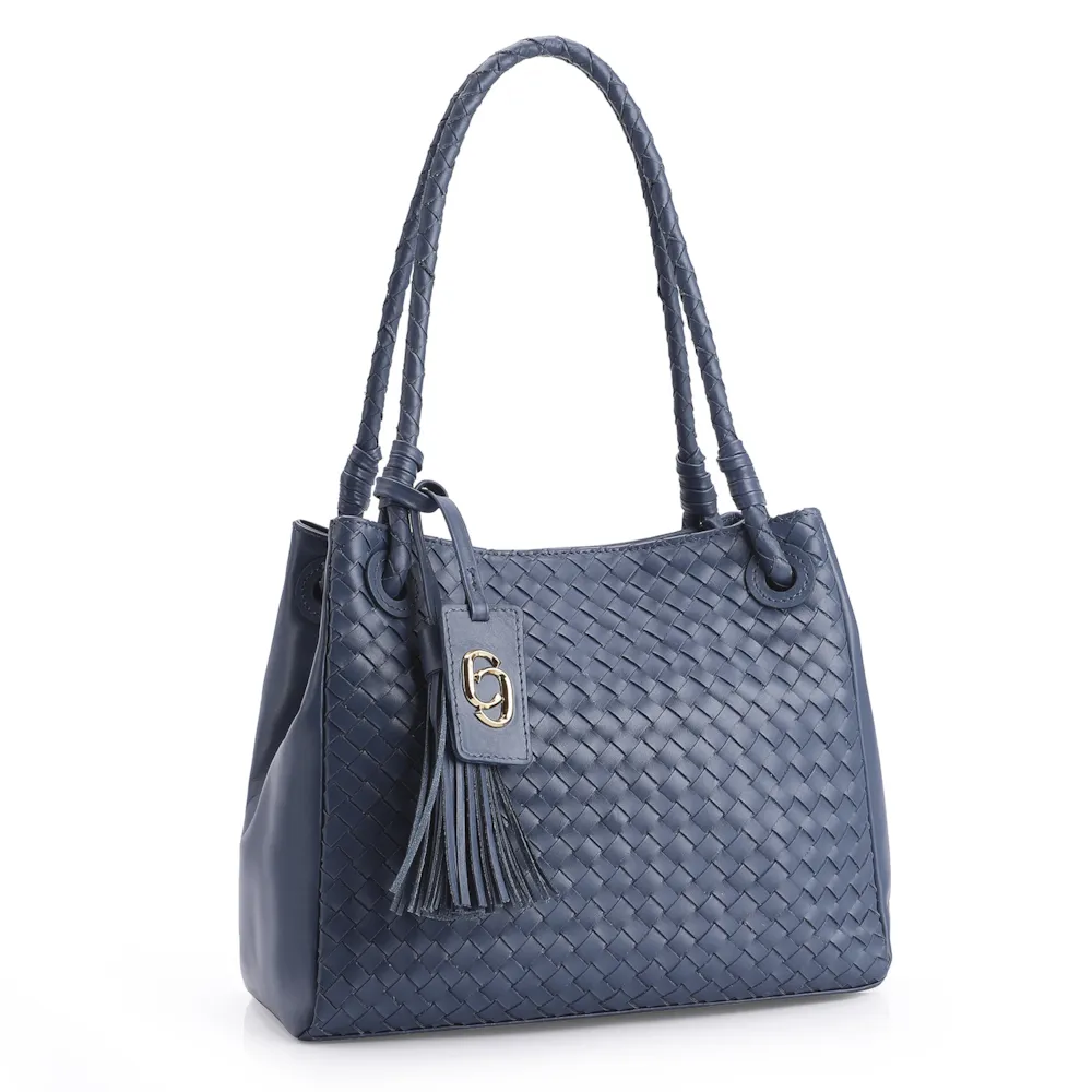 Bolsa Tote Tressê Couro Azul - imagem 2