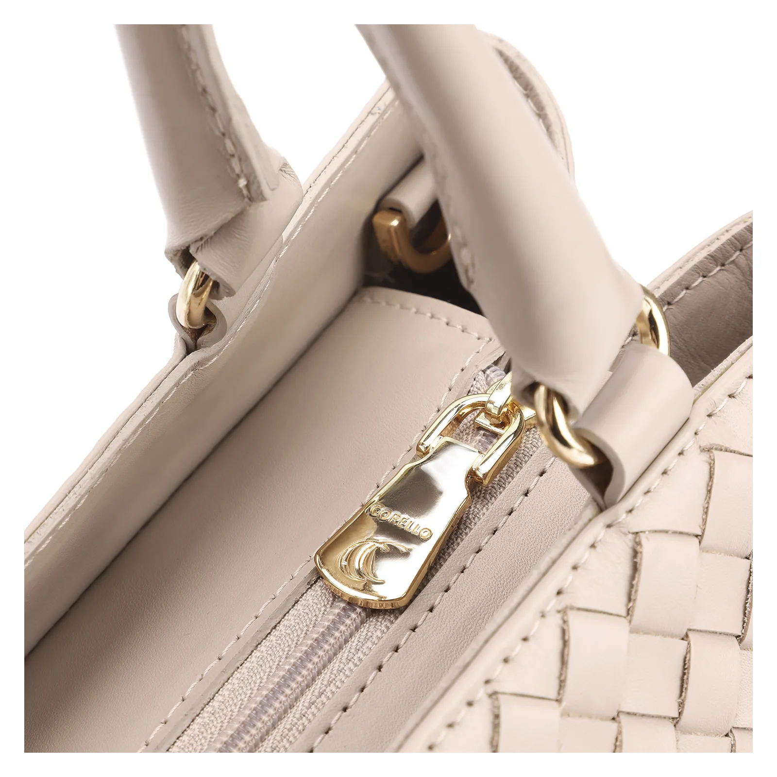 Bolsa Tote Tressê Couro Bege