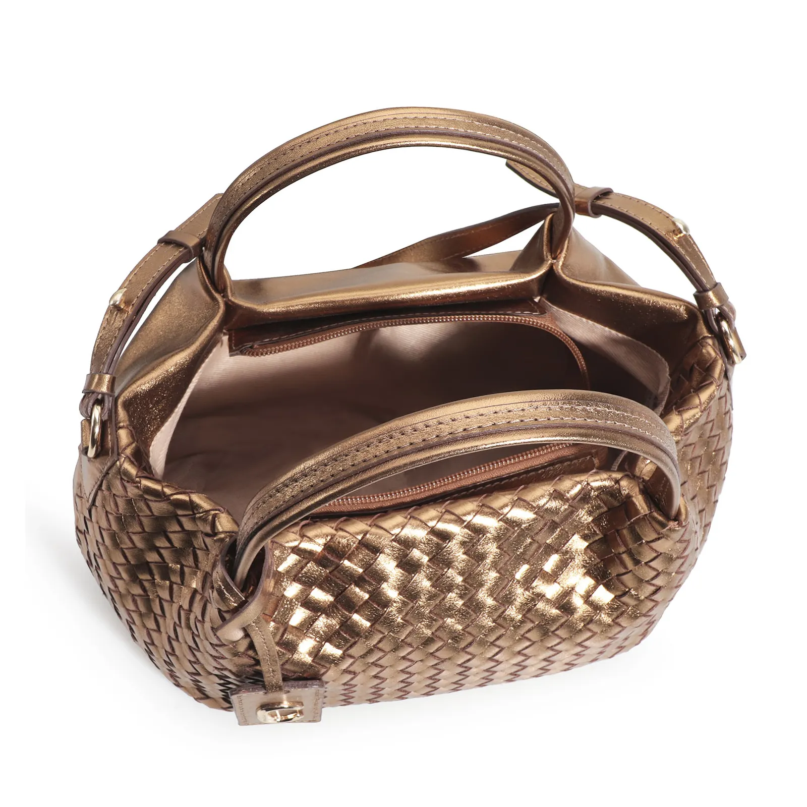 Bolsa Tote Tressê Couro Bronze