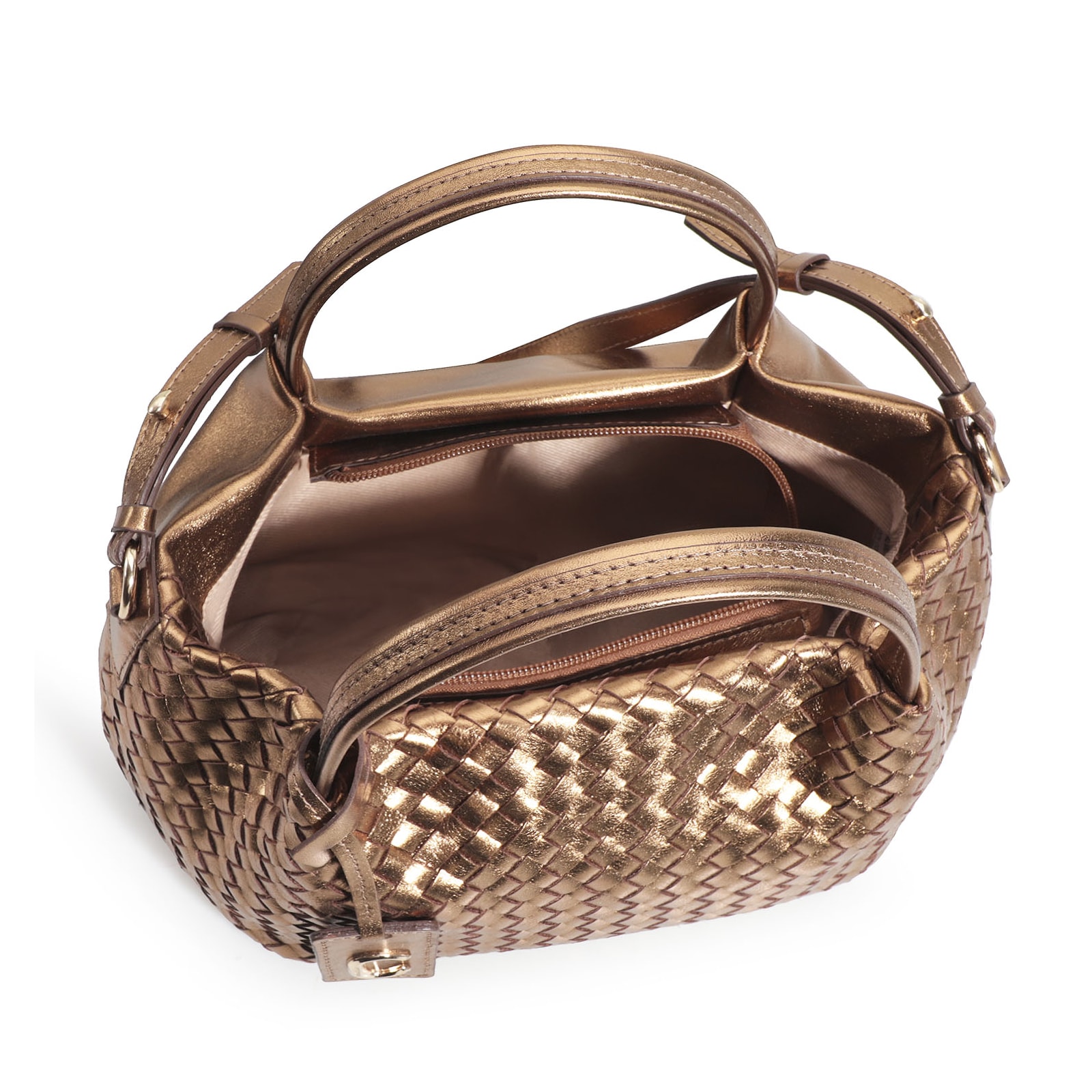 Bolsa Tote Tressê Couro Bronze