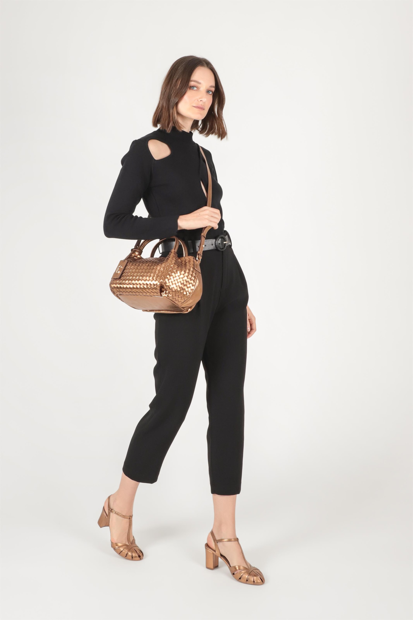 Bolsa Tote Tressê Couro Bronze