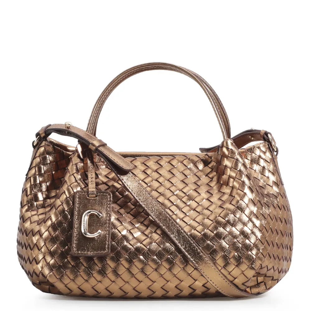 Bolsa Tote Tressê Couro Bronze