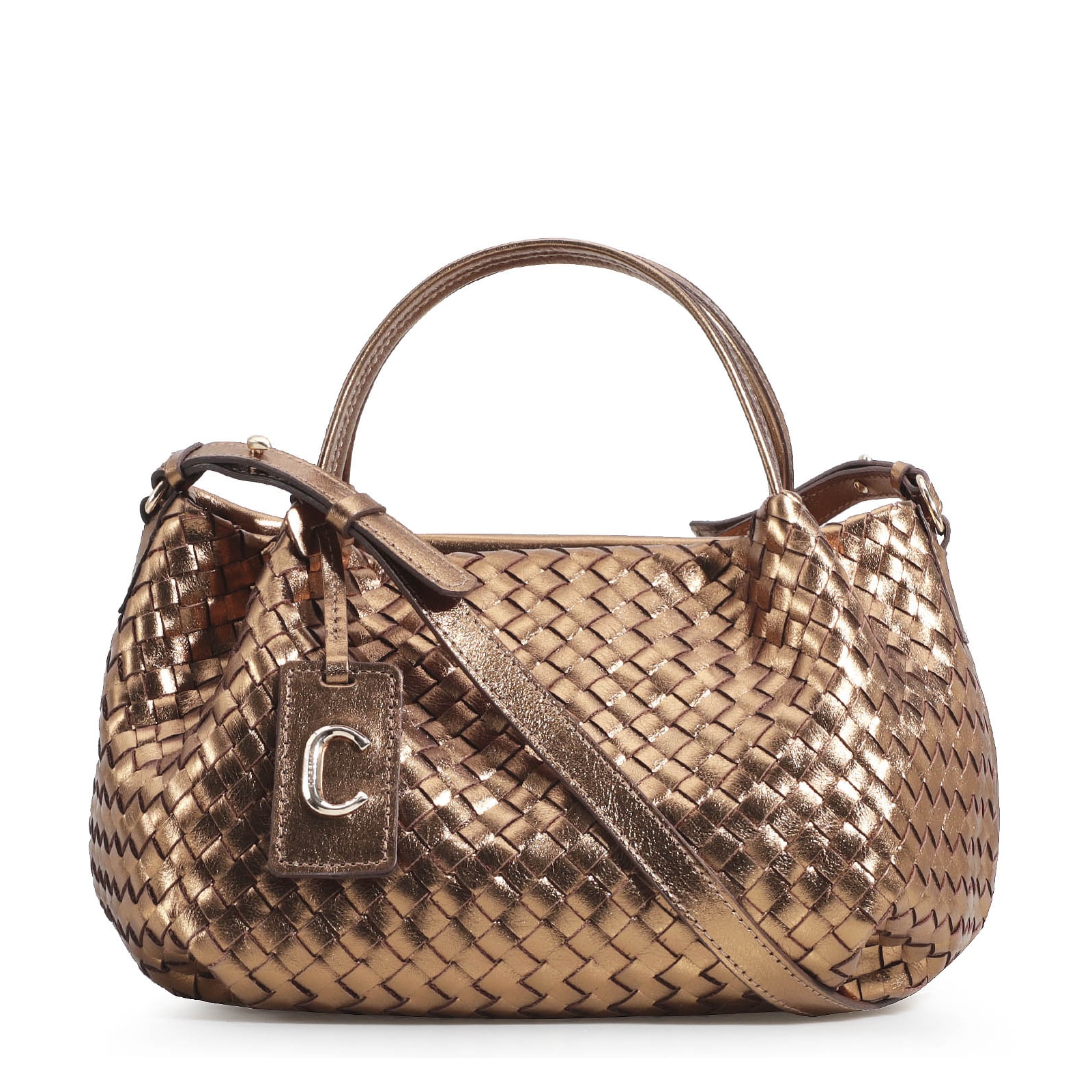 Bolsa Tote Tressê Couro Bronze