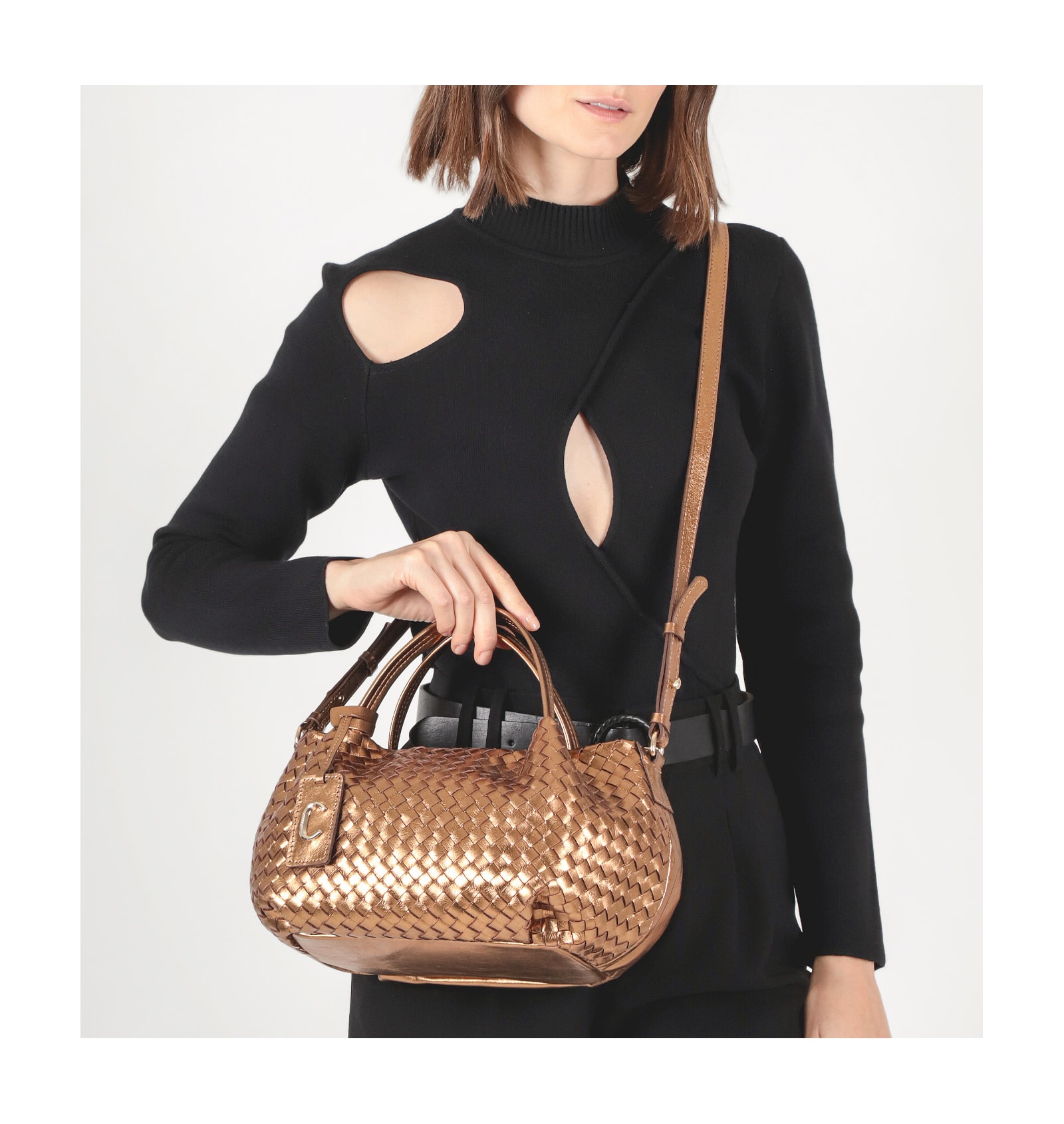 Bolsa Tote Tressê Couro Bronze