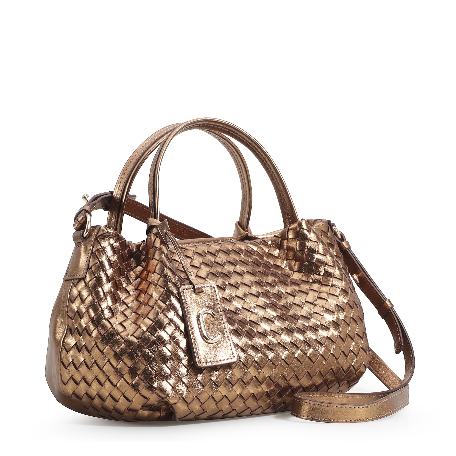Bolsa Tote Tressê Couro Bronze