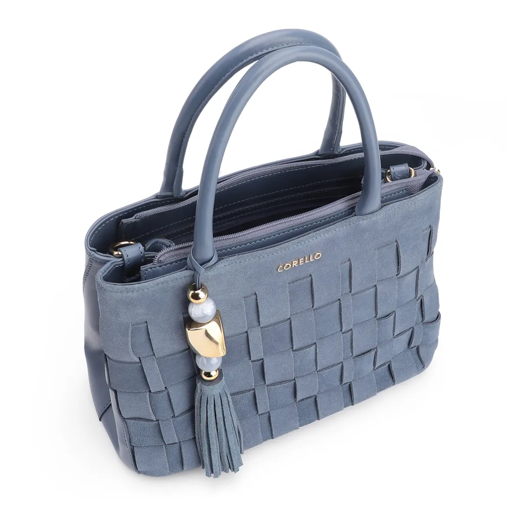 Bolsa Tote Tressê Couro Camurça/Couro Azul - imagem 4