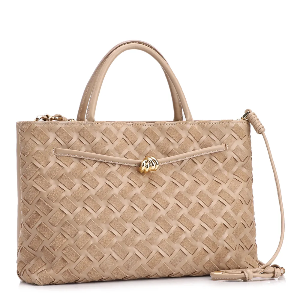 Bolsa Tote Tressê Couro Camurça/Couro Bege - imagem 2