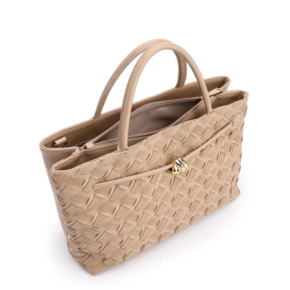 Bolsa Tote Tressê Couro Camurça/Couro Bege - imagem 4