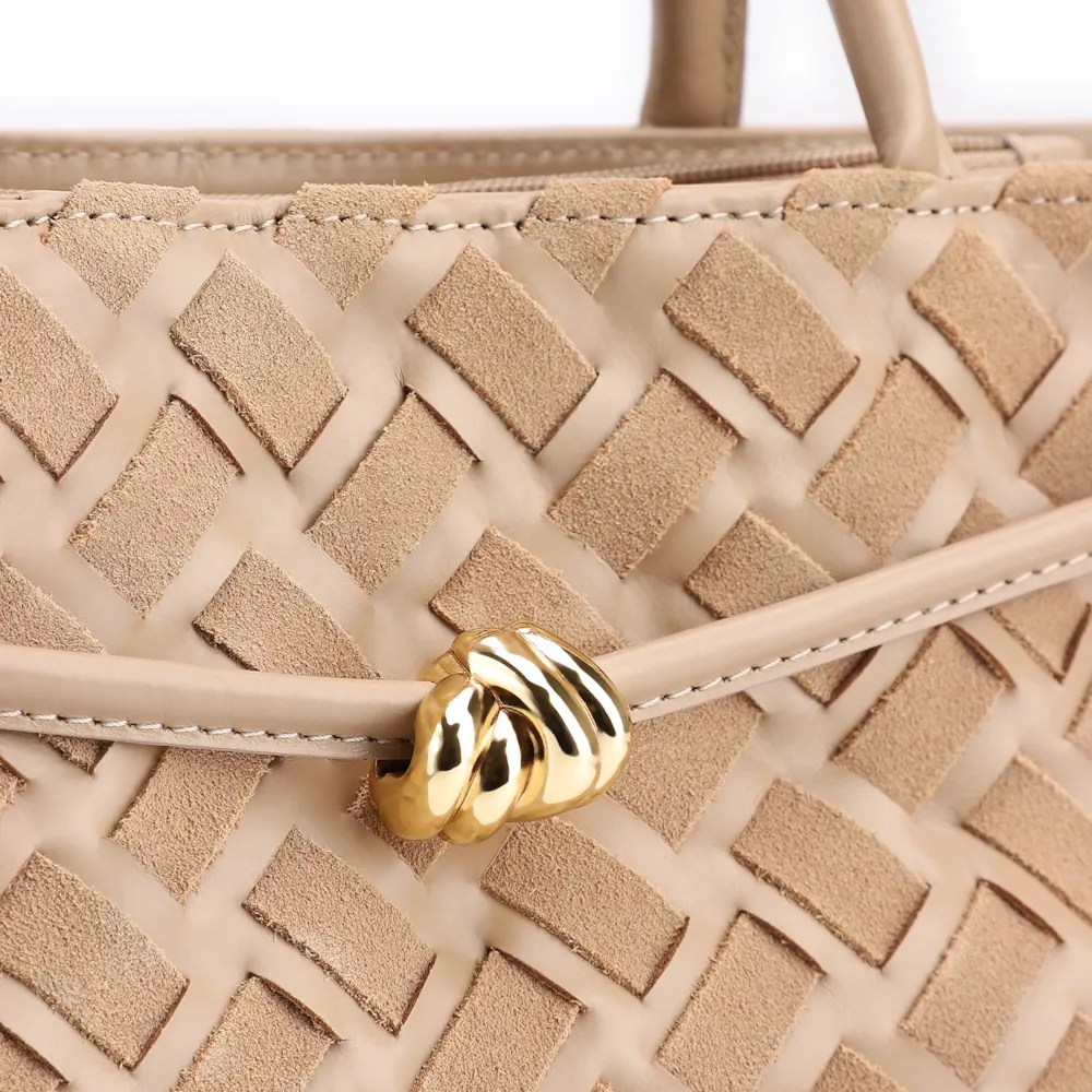 Bolsa Tote Tressê Couro Camurça/Couro Bege - imagem 7