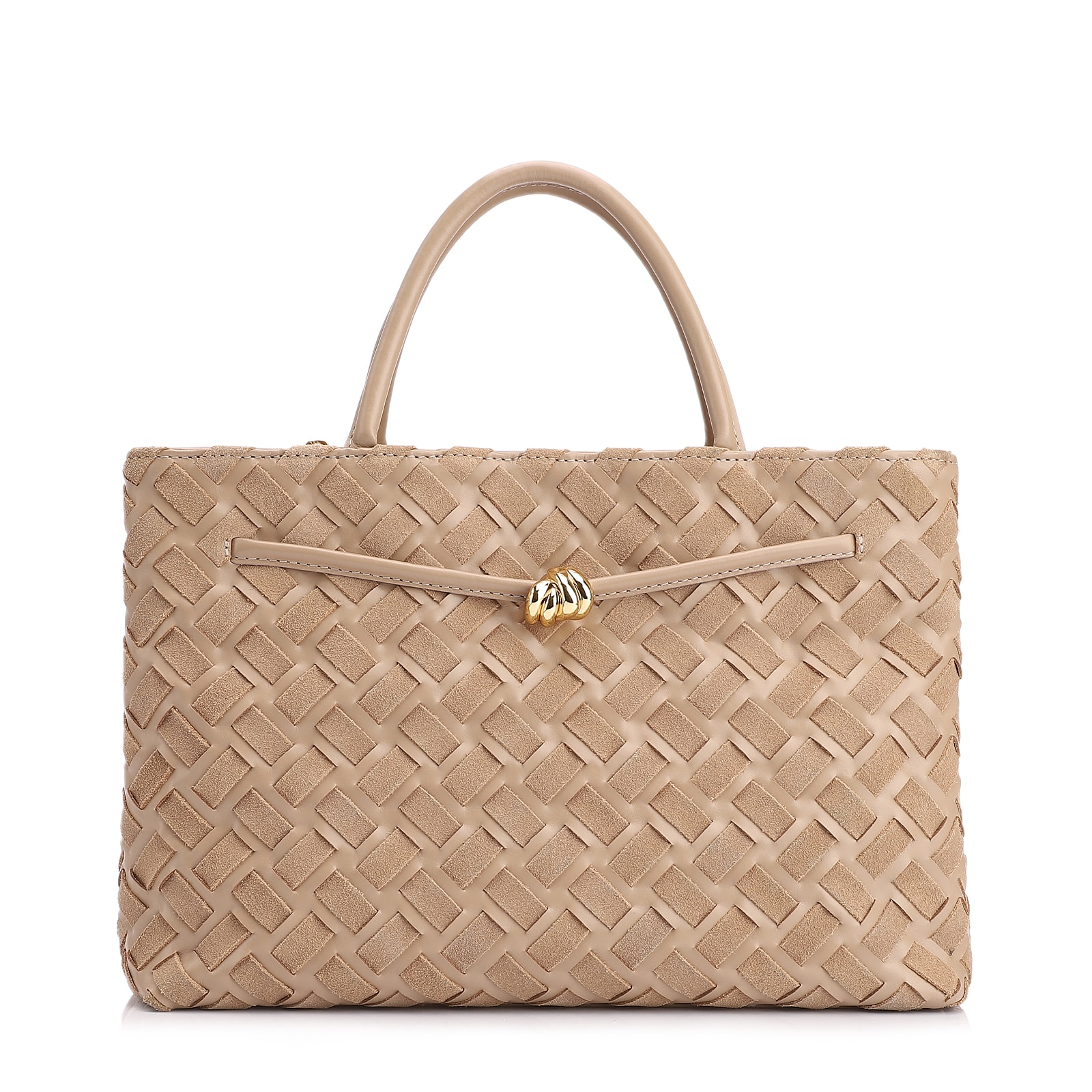 Bolsa Tote Tressê Couro Camurça/Couro Bege