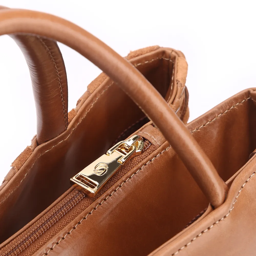 Bolsa Tote Tressê Couro Camurça/Couro Marrom Claro - imagem 5