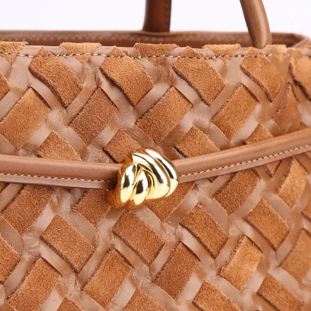 Bolsa Tote Tressê Couro Camurça/Couro Marrom Claro - imagem 7
