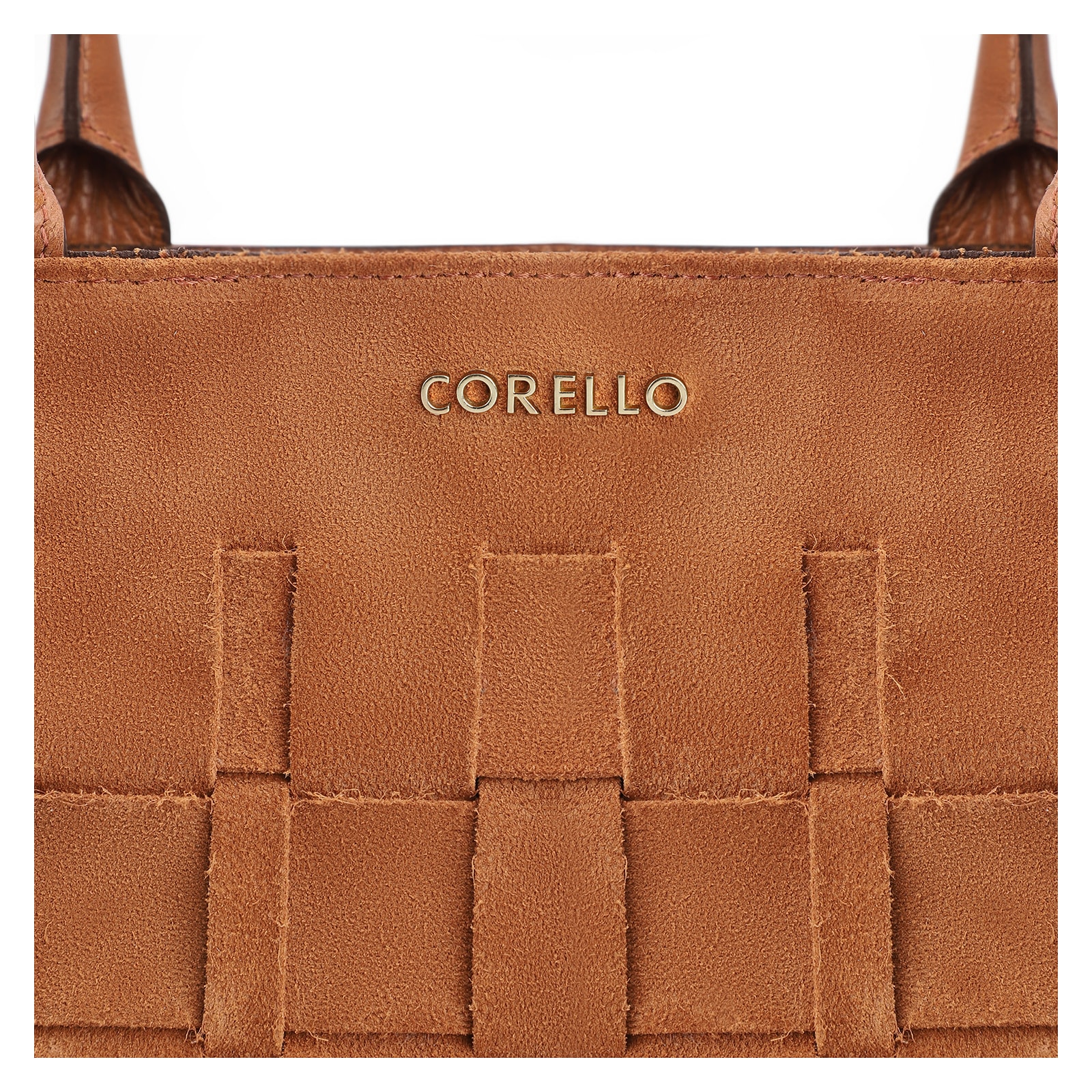 Bolsa Tote Tressê Couro Camurça/Couro Marrom Claro