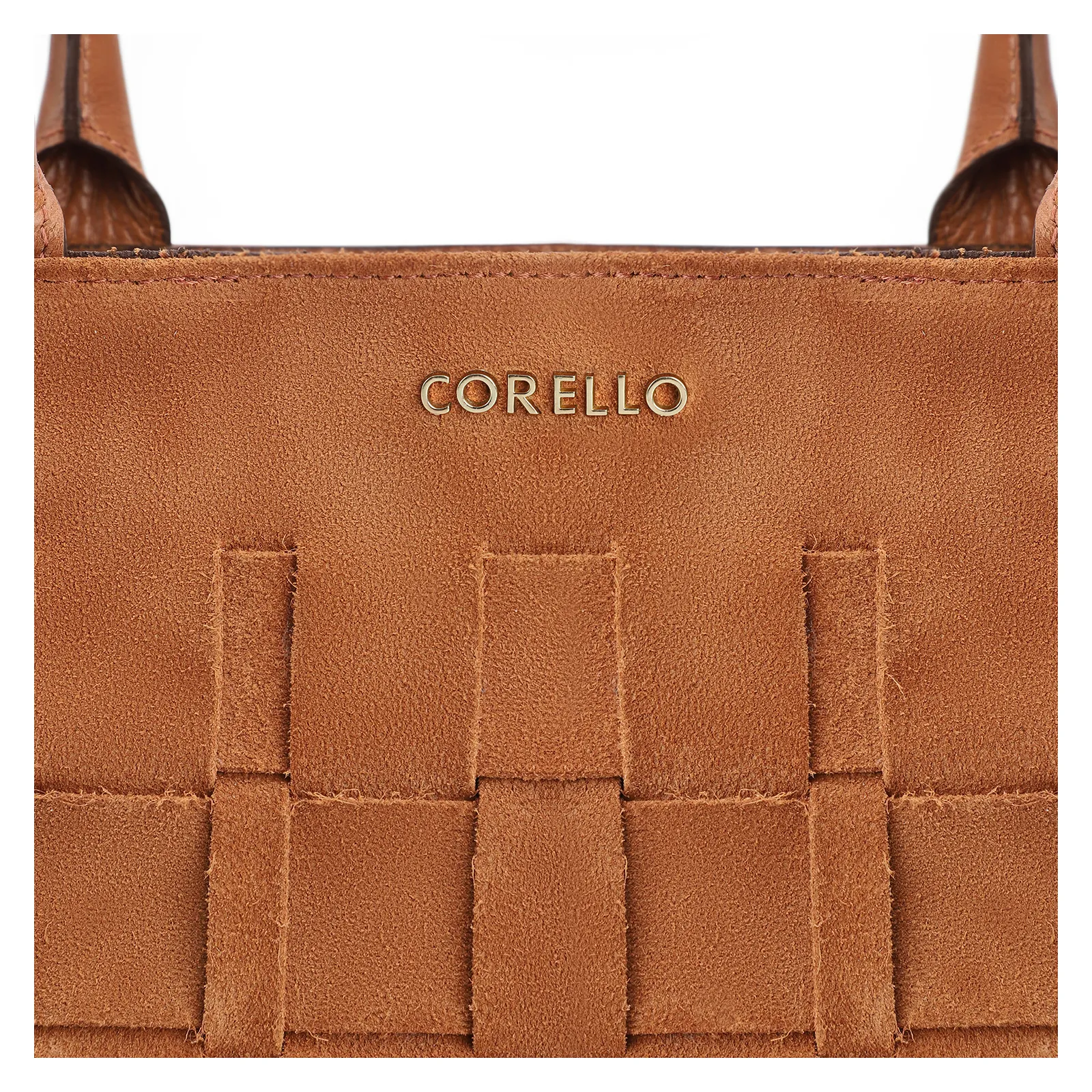 Bolsa Tote Tressê Couro Camurça/Couro Marrom Claro