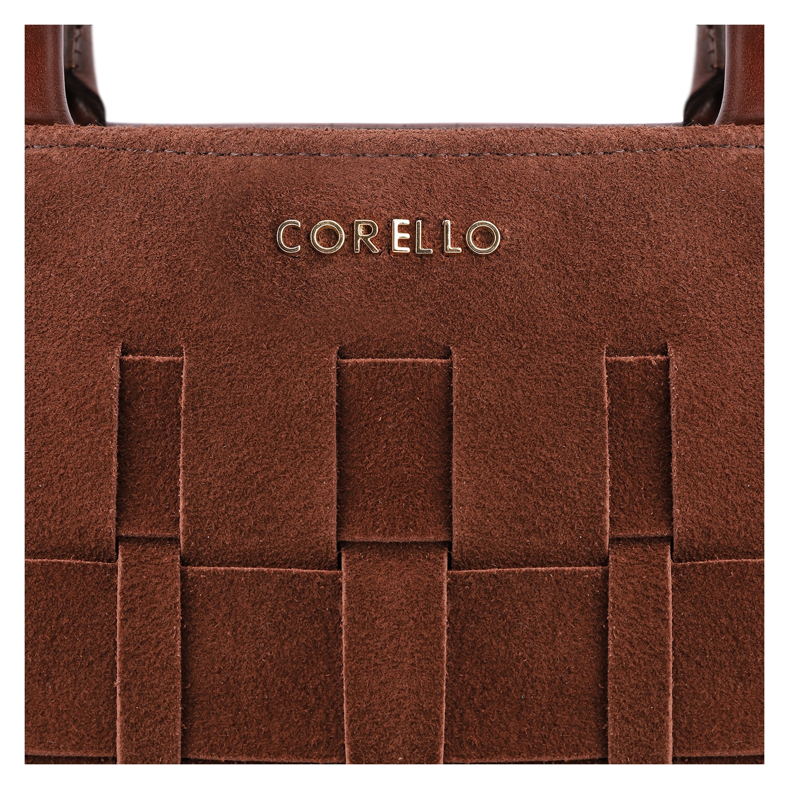 Bolsa Tote Tressê Couro Camurça/Couro Marrom Escuro