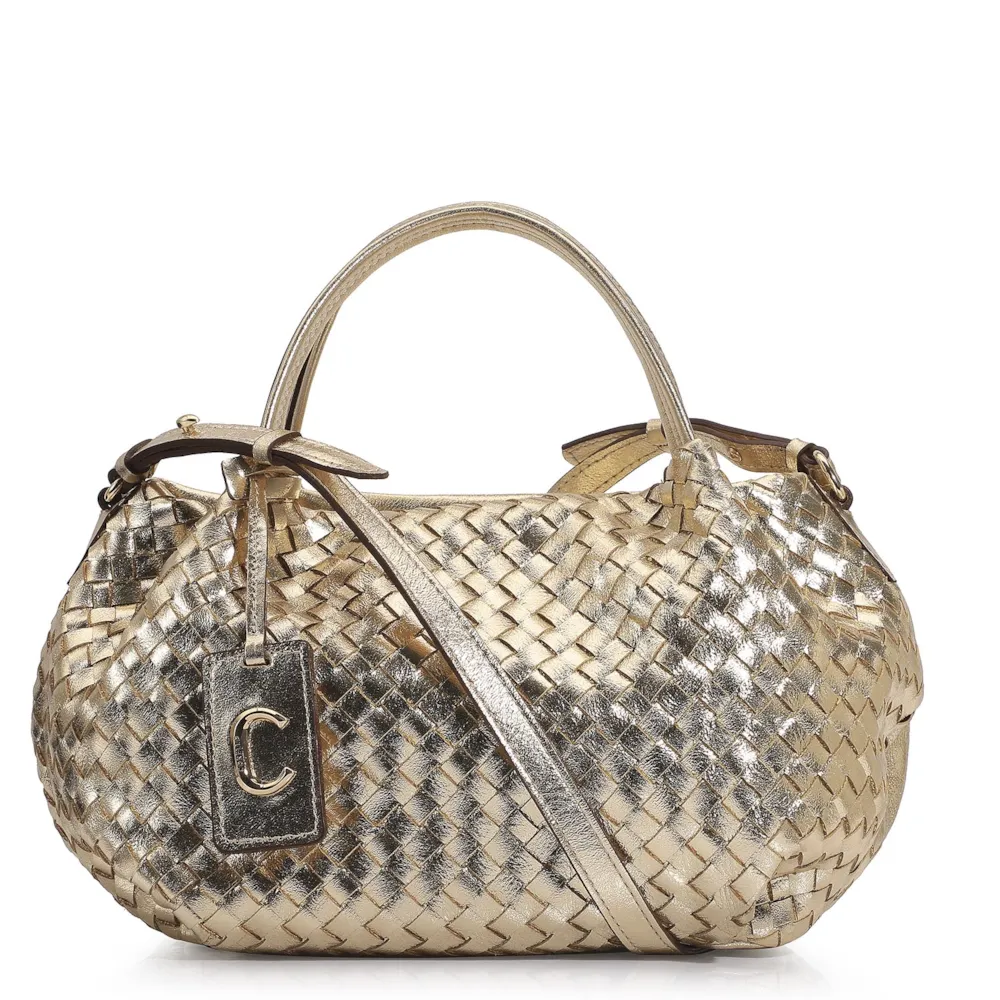 Bolsa Tote Tressê Couro Champagne