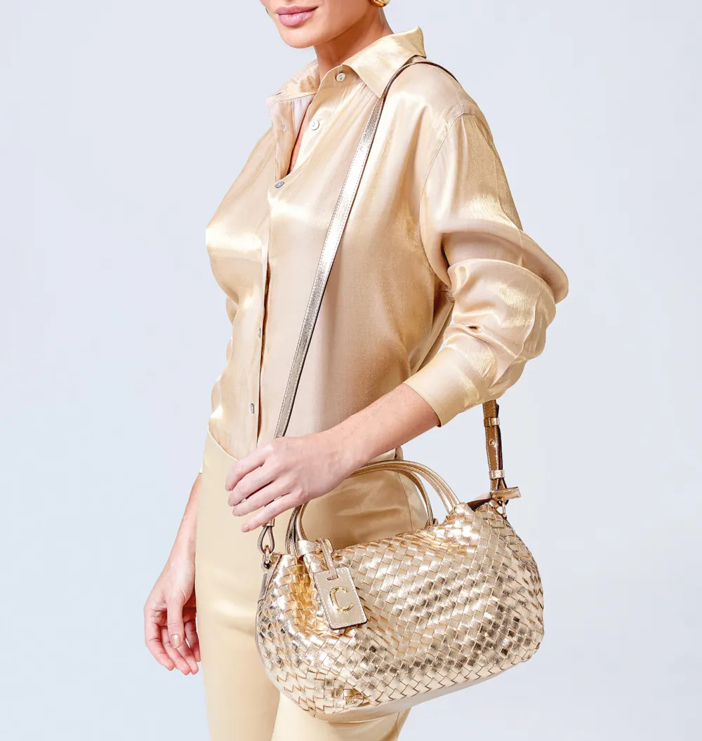 Bolsa Tote Tressê Couro Champagne - imagem 2