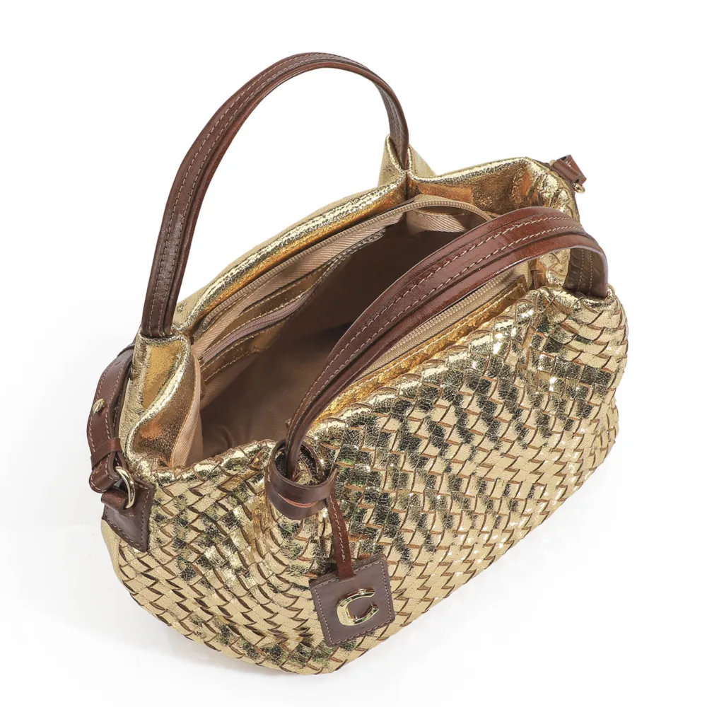 Bolsa Tote Tressê Couro Dourado - imagem 4