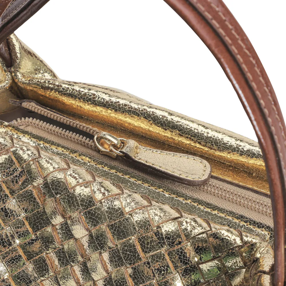 Bolsa Tote Tressê Couro Dourado - imagem 6