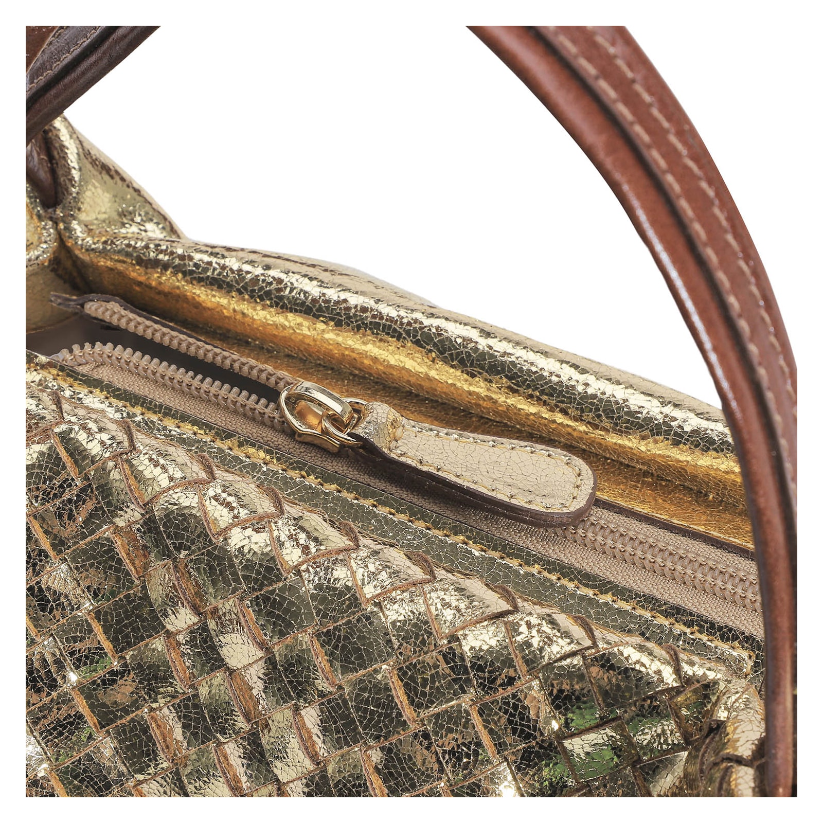 Bolsa Tote Tressê Couro Dourado