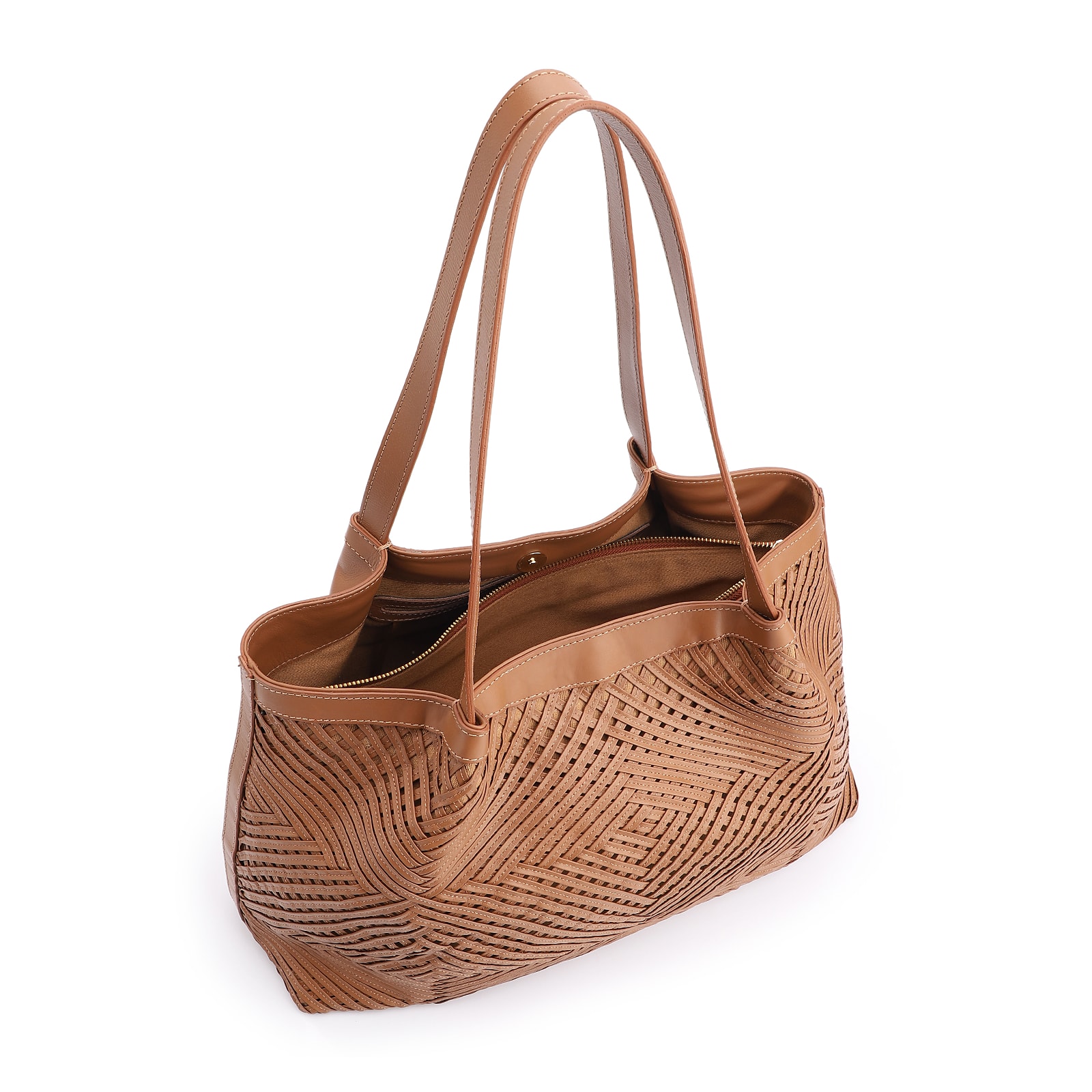 Bolsa Tote Tressê Couro Marrom