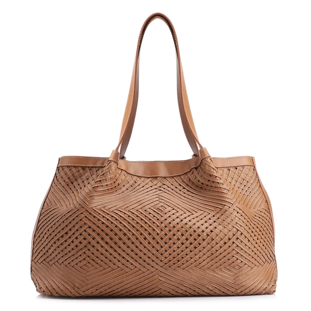 Bolsa Tote Tressê Couro Marrom