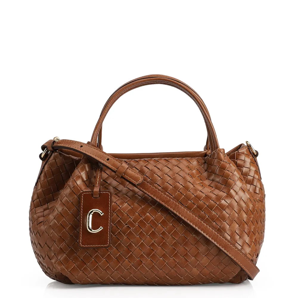 Bolsa Tote Tressê Couro Marrom
