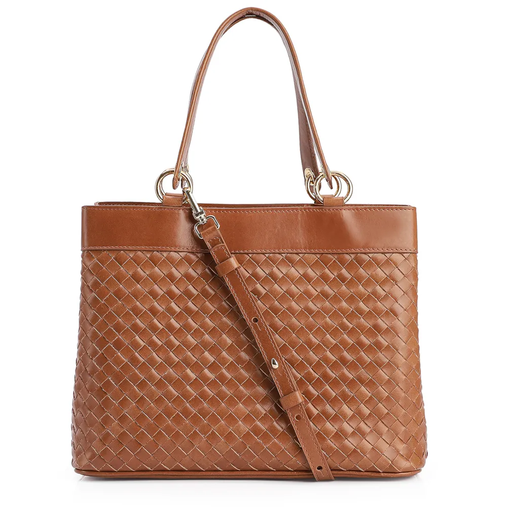 Bolsa Tote Tressê Couro Marrom