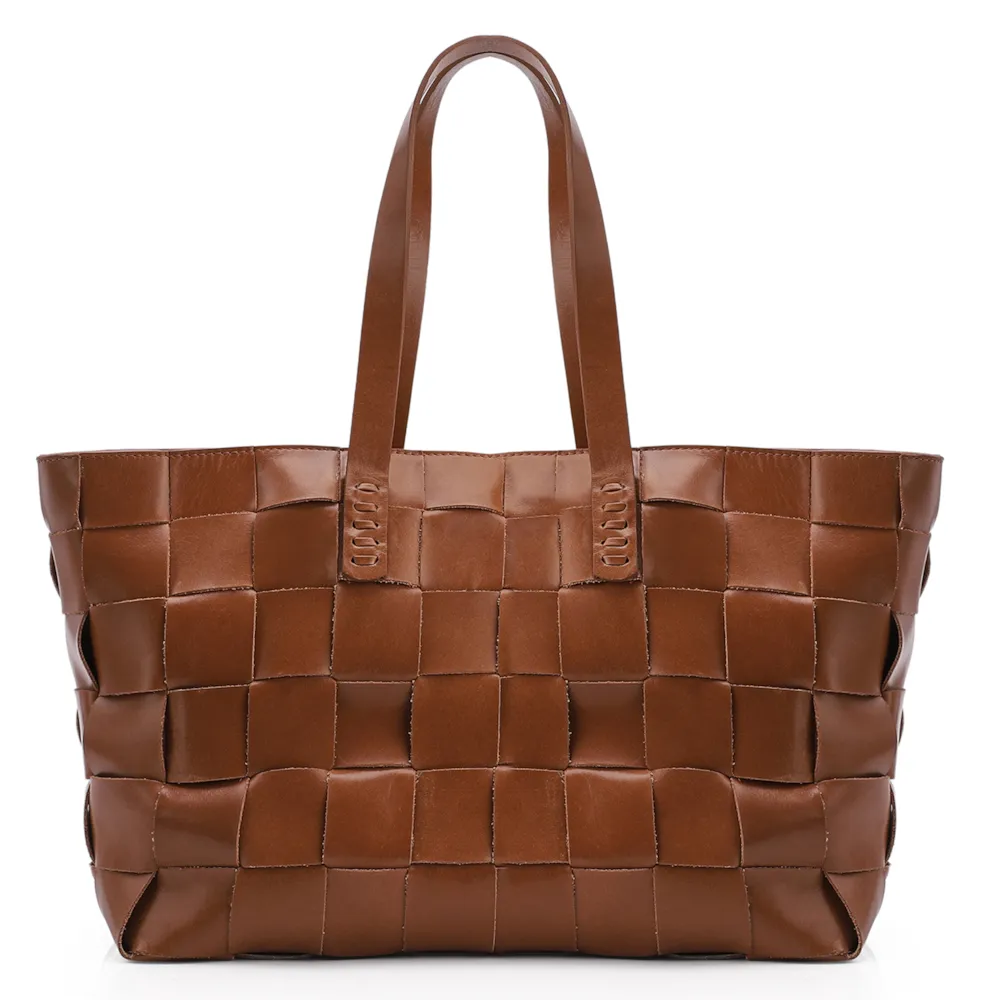 Bolsa Tote Tressê Couro Marrom