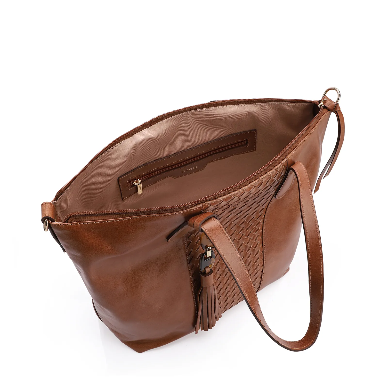 Bolsa Tote Tressê Couro Marrom
